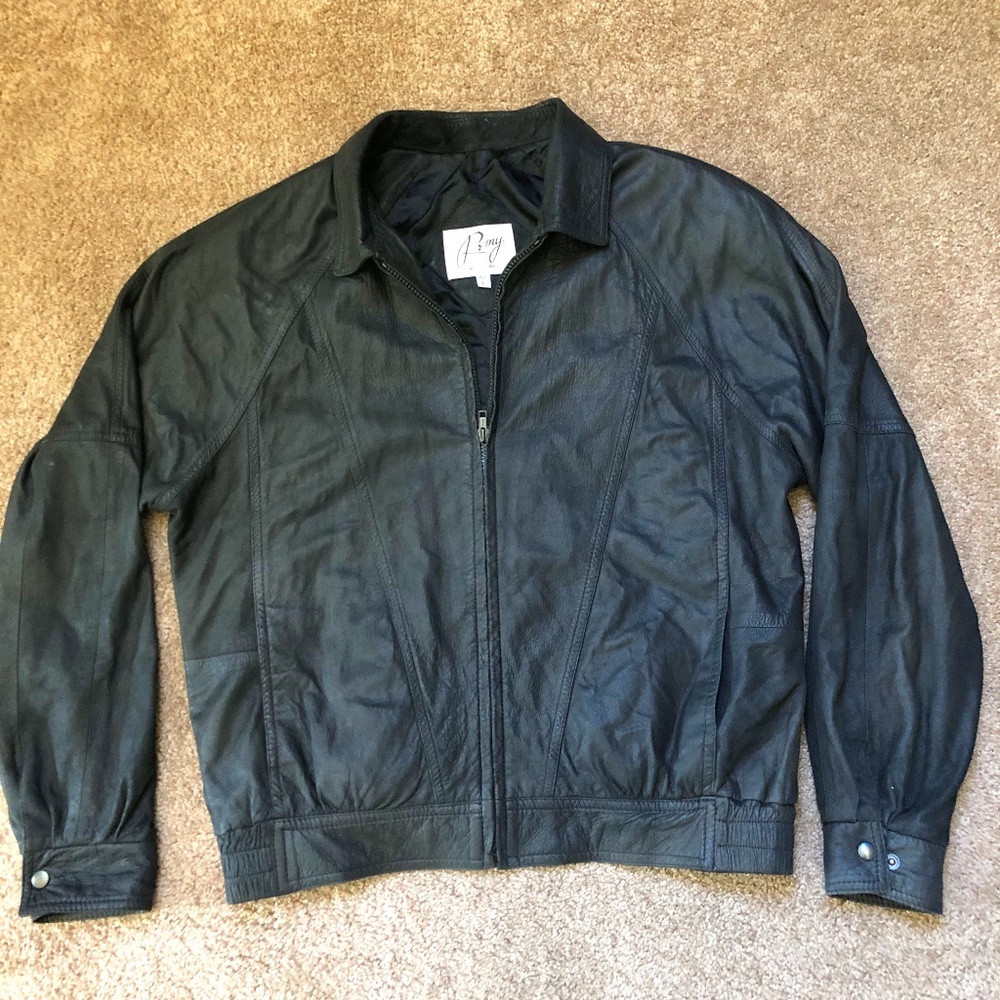 Remy Lamb Skin Black Leather Bomber Coat Jacket 42